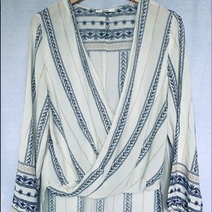 Rayon Border Print Crossover Boho Blouse